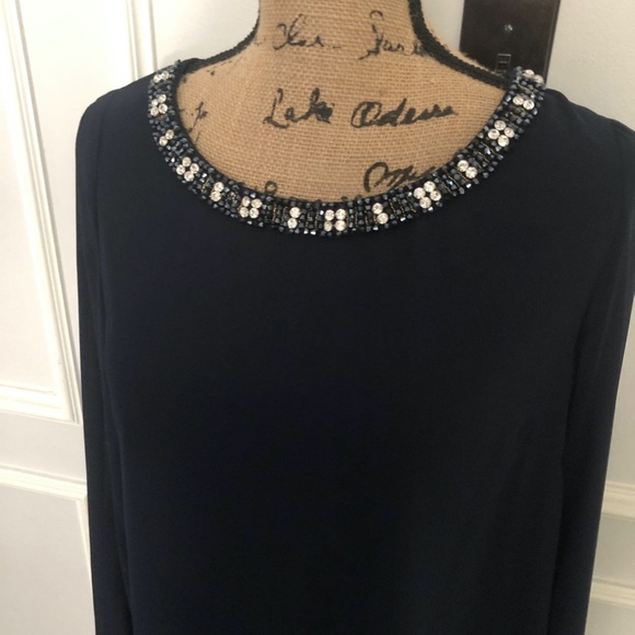 NWOT Navy Ruffle Rhinestone Blouse - Picture 2 of 6